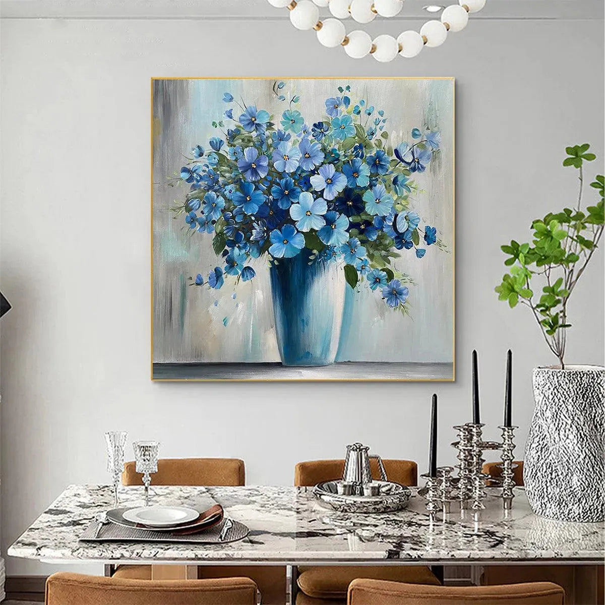 BLUE SERENITY: Blue Floral Painting, Square Canvas Art, Still Life Wall Decor, Calming Artwork - Image 7
