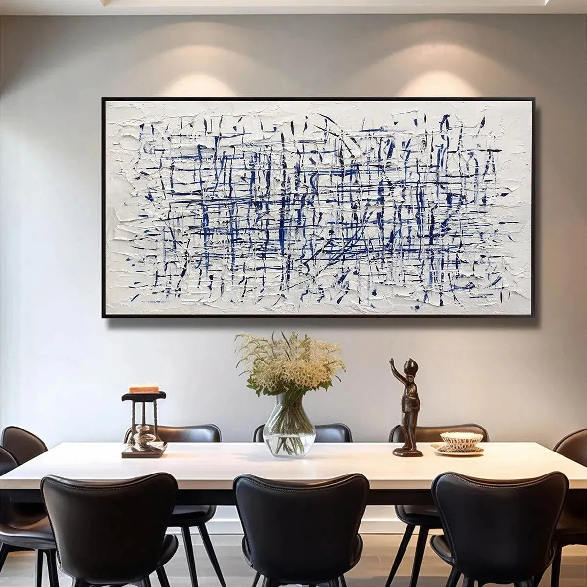 BLUE GRID: Textured Minimalist Abstract Painting in Blue and White - Image 2
