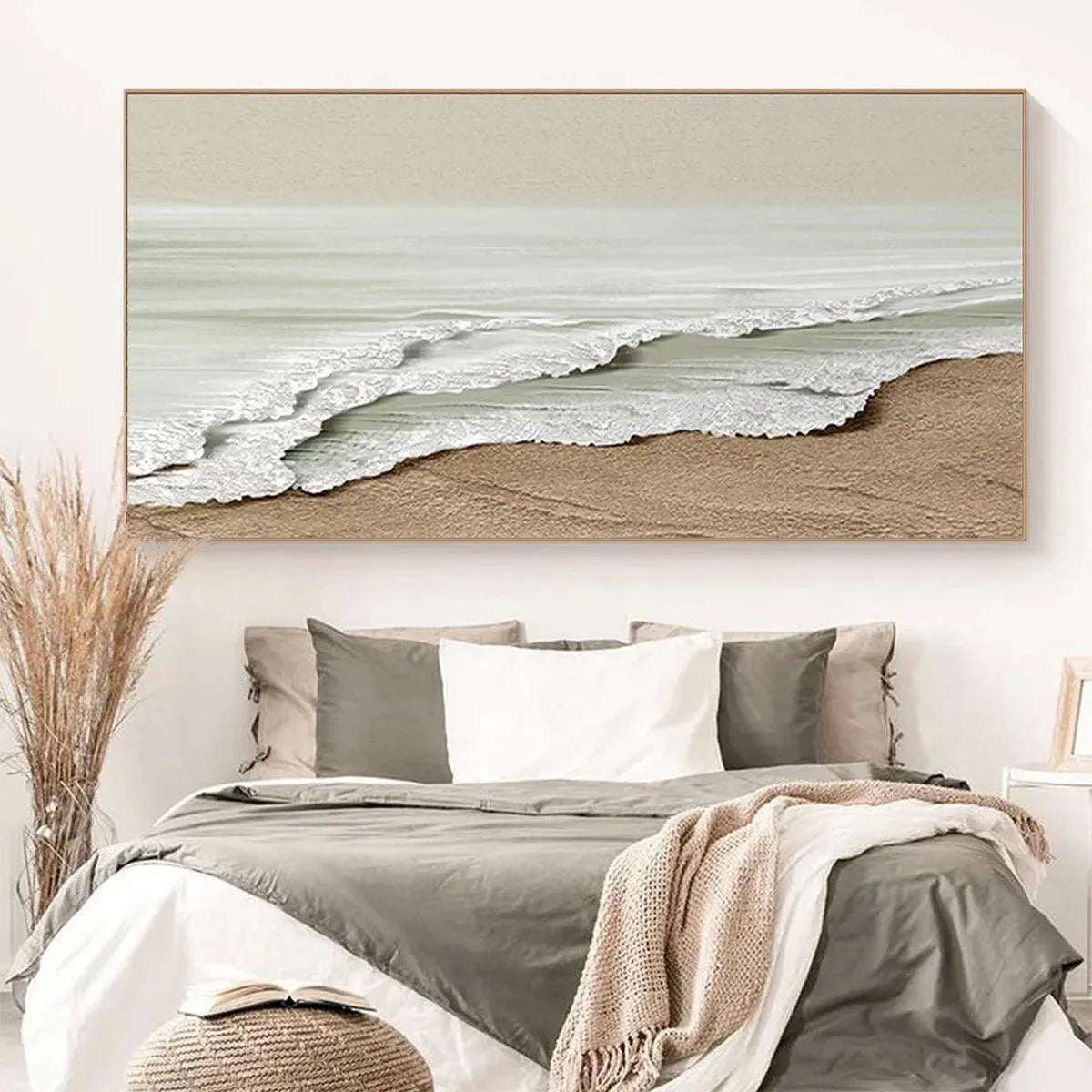 SERENE SHORE: Textured Coastal Landscape Painting in Beige - Image 5