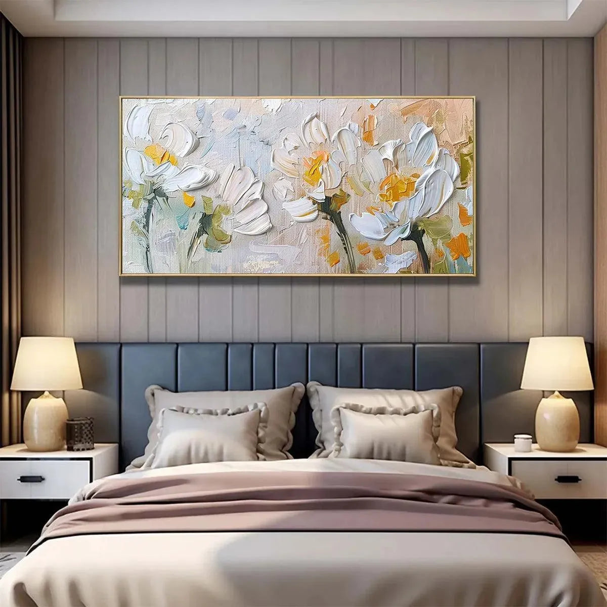 WHITE BLOSSOMS: Textured Impasto Floral Painting in White and Beige - Image 8