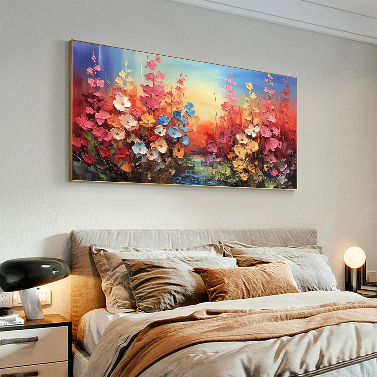 BLOOMING MEADOW: Panoramic Floral Landscape Painting, Impasto Flowers, Colorful, Living Room, Bedroom, Dining Room - Image 4