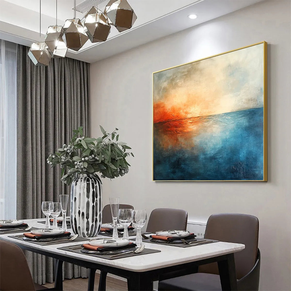 FIERY EMBRACE: Abstract Ocean Sunset Oil Painting - Image 7