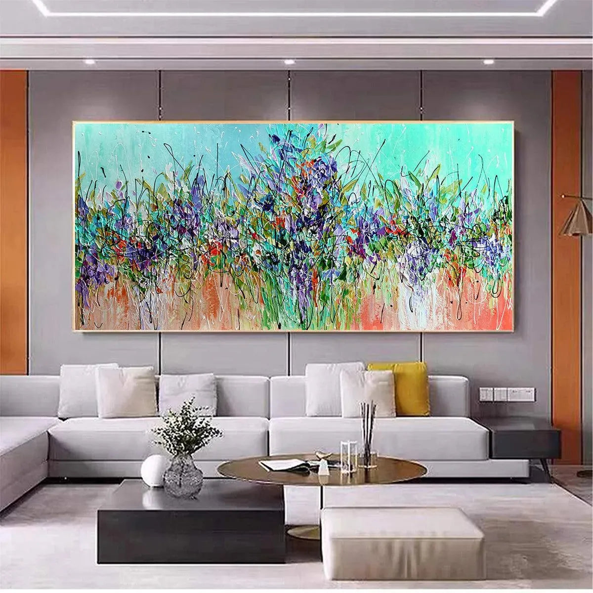 LILAC MEADOW: Panoramic Floral Impasto Oil Painting - Image 7