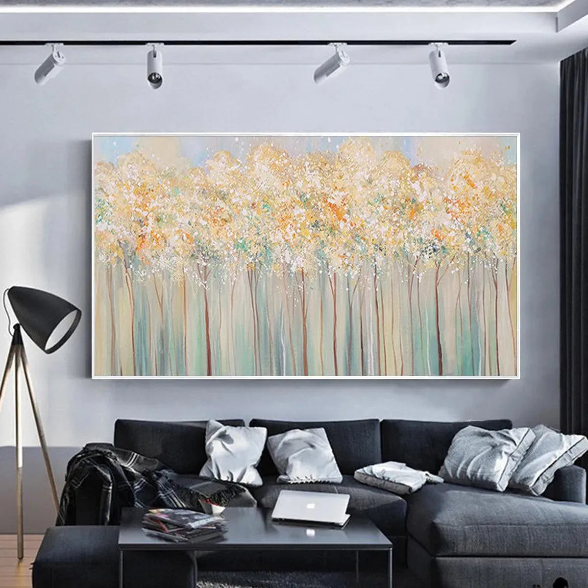 ASPEN GLOW: Panoramic Abstract Forest Landscape Oil Painting - Image 8