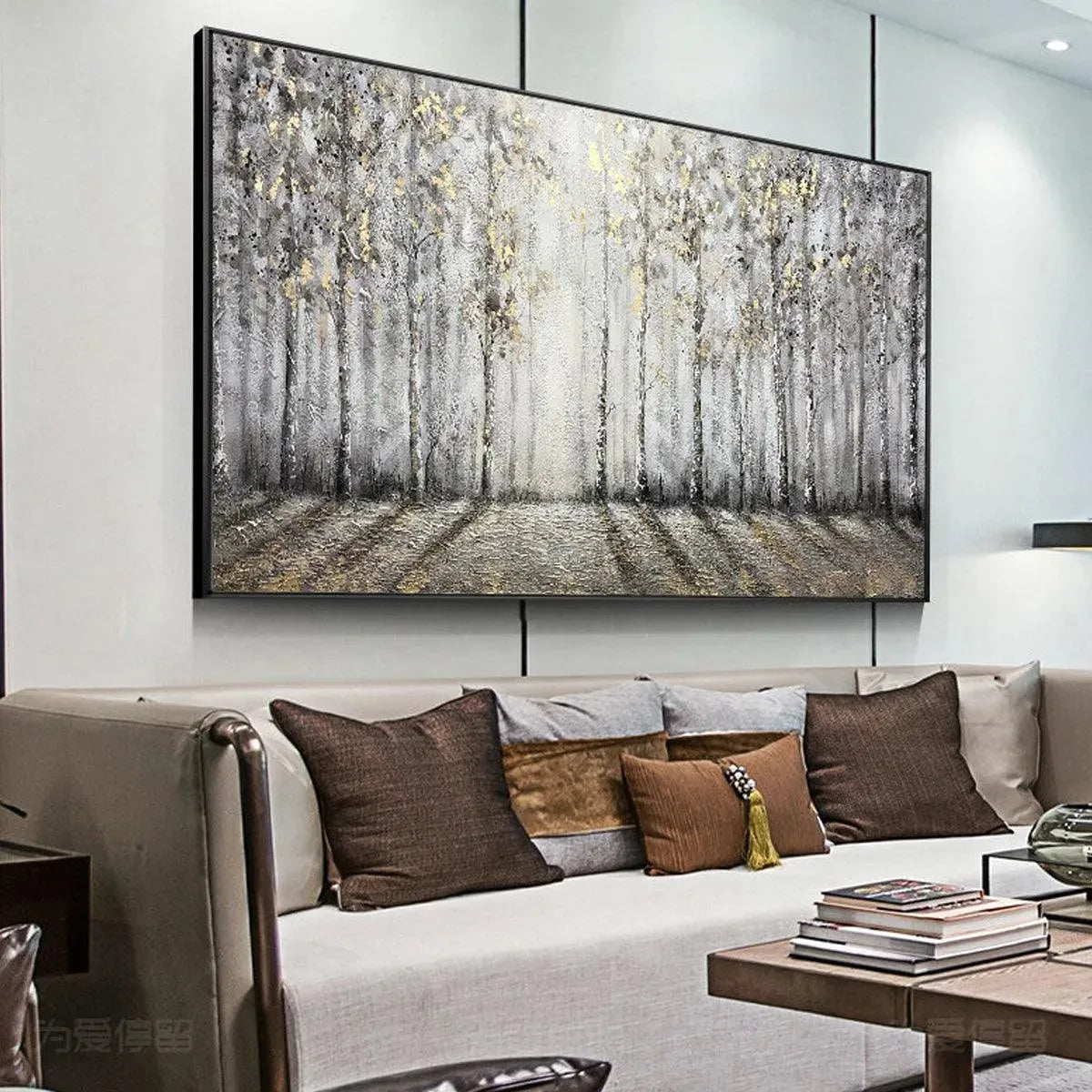 GOLDEN BIRCHWOOD: Panoramic Birch Forest Landscape Oil Painting with Gold Accents - Image 7