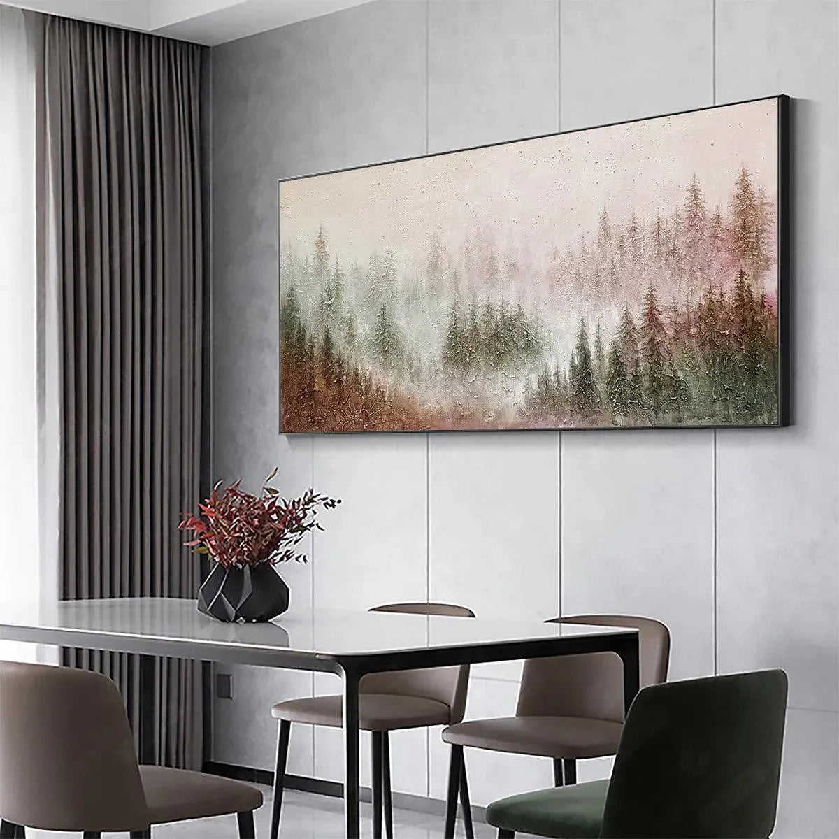 MISTY PINES: Panoramic Misty Forest Landscape Oil Painting - Image 7
