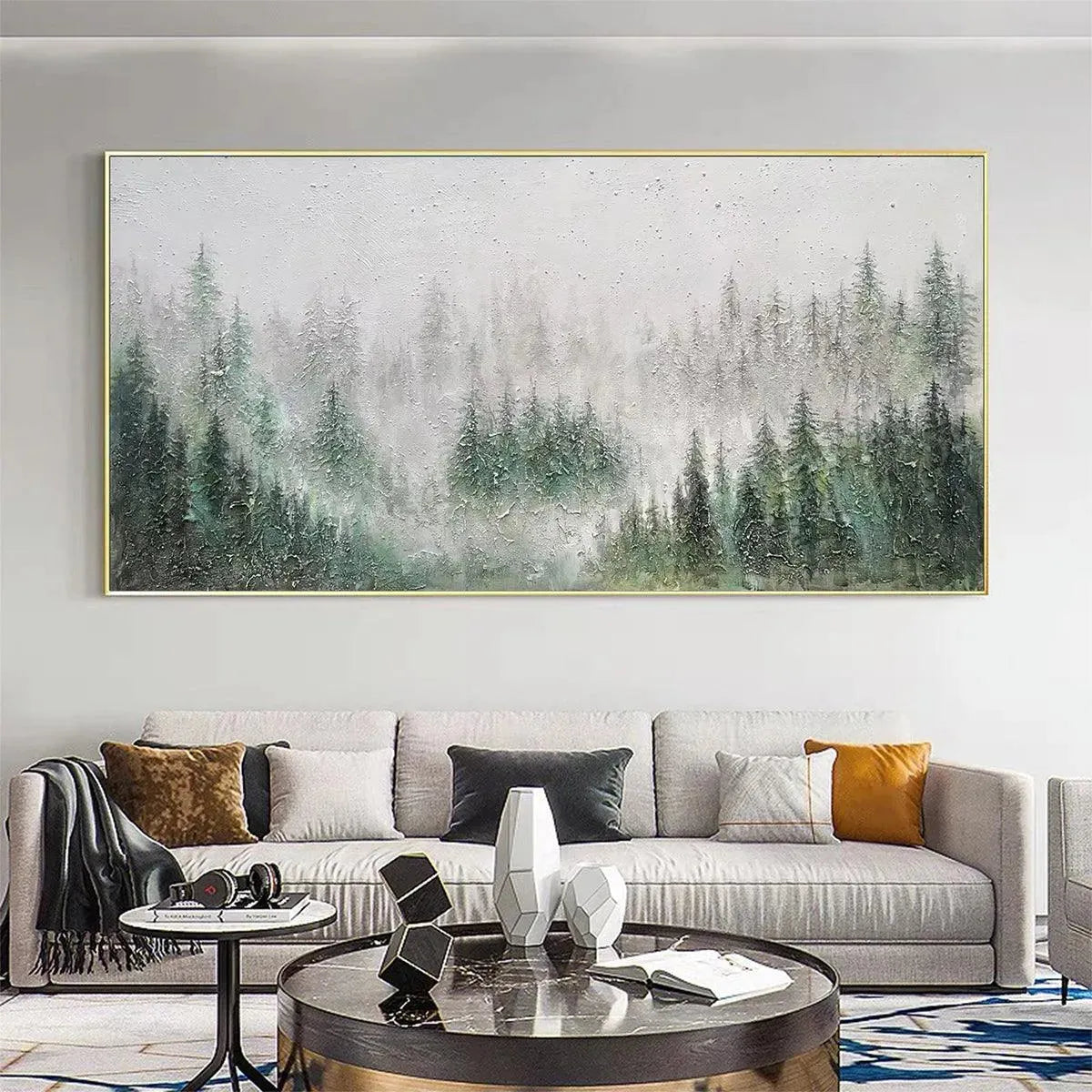 EMERALD MIST: Panoramic Misty Forest Landscape Oil Painting - Image 7