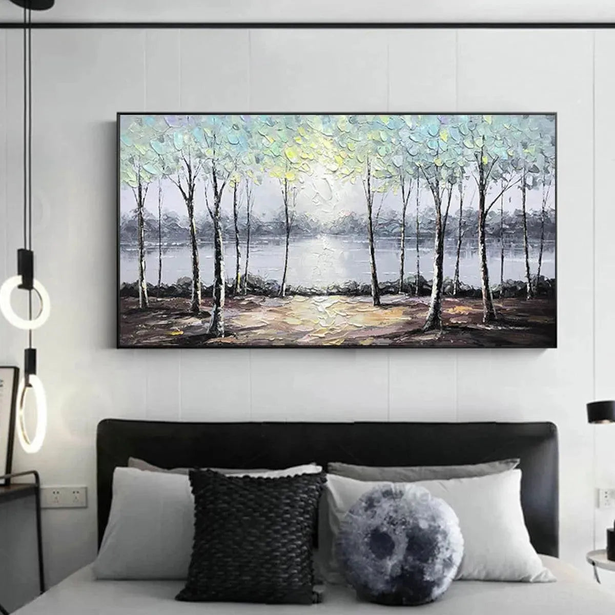 SERENE WATERS: Panoramic Landscape Painting, Textured Trees and Lake - Image 7