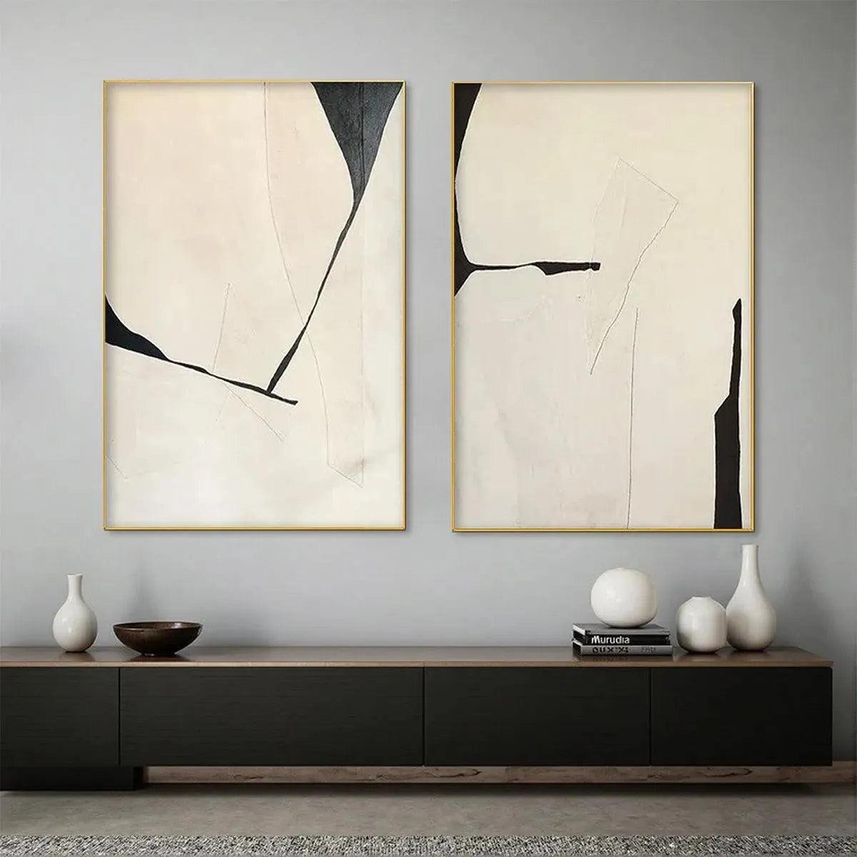 MINIMALIST ABSTRACT DIPTYCH: Abstract Minimalist Painting Set of 2, Vertical Wall Art - Image 2