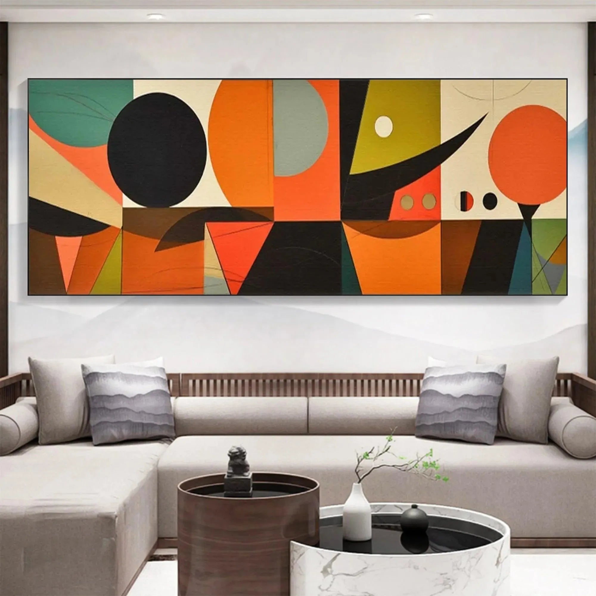 MID-CENTURY MODERN GEOMETRIC PANORAMIC: Abstract Painting, Panoramic Wall Art, Mid-Century Modern Decor - Image 2
