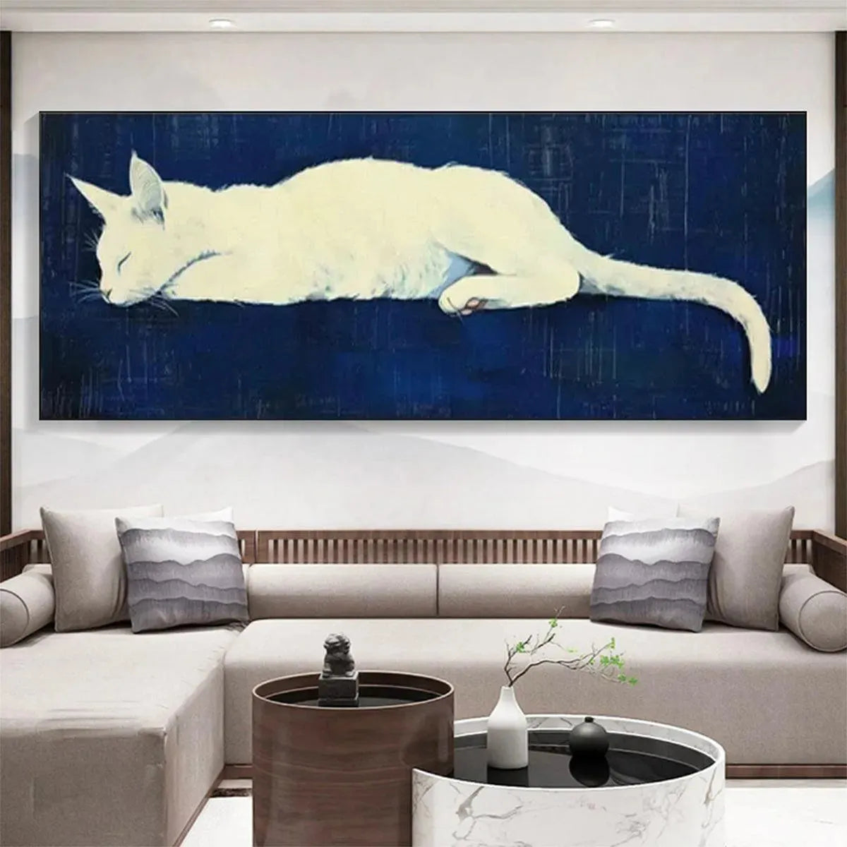 SLEEPING WHITE CAT PANORAMIC: Cat Painting, Panoramic Wall Art, Pet Portrait - Image 2