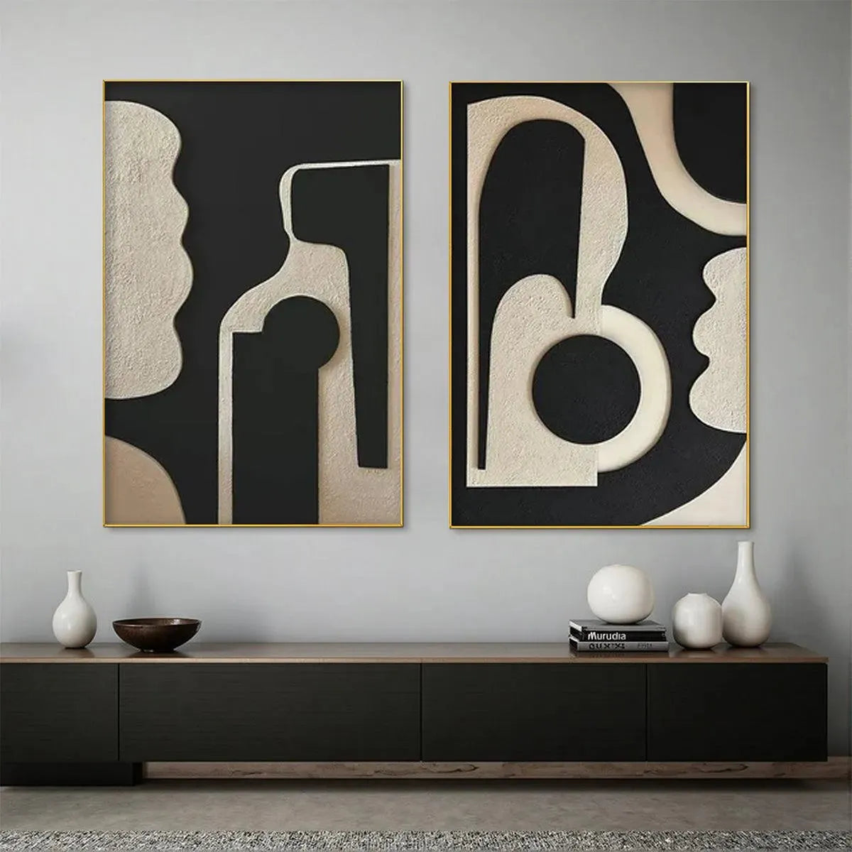 INK BLOT DUO: Abstract Painting, Set of 2, Minimalist Decor, Black and White Wall Art - Image 6