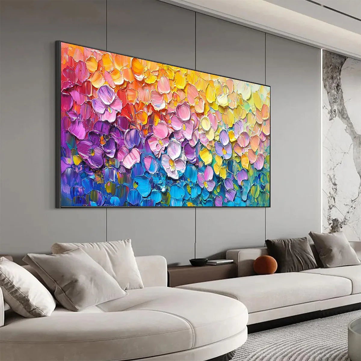 RAINBOW FALLS: Panoramic Impasto Floral Oil Painting in Vibrant Rainbow Hues - Image 8