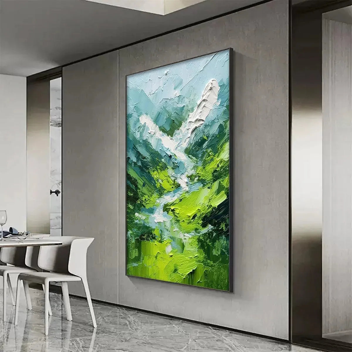 EMERALD VALLEY: Textured Green Abstract Mountain Landscape Painting - Image 8