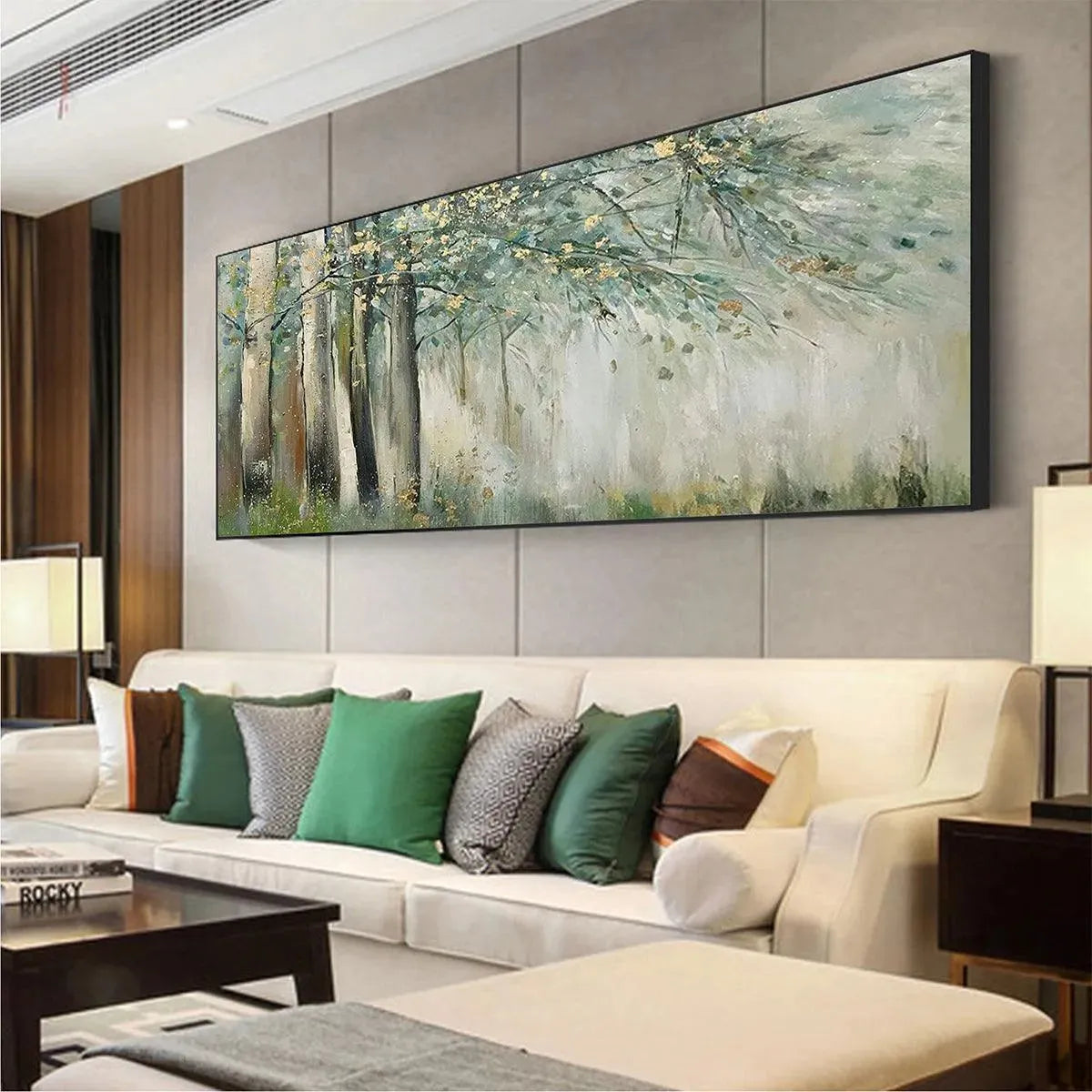 WHISPERING WOODS: Serene Green and Gold Forest Landscape Painting - Image 11