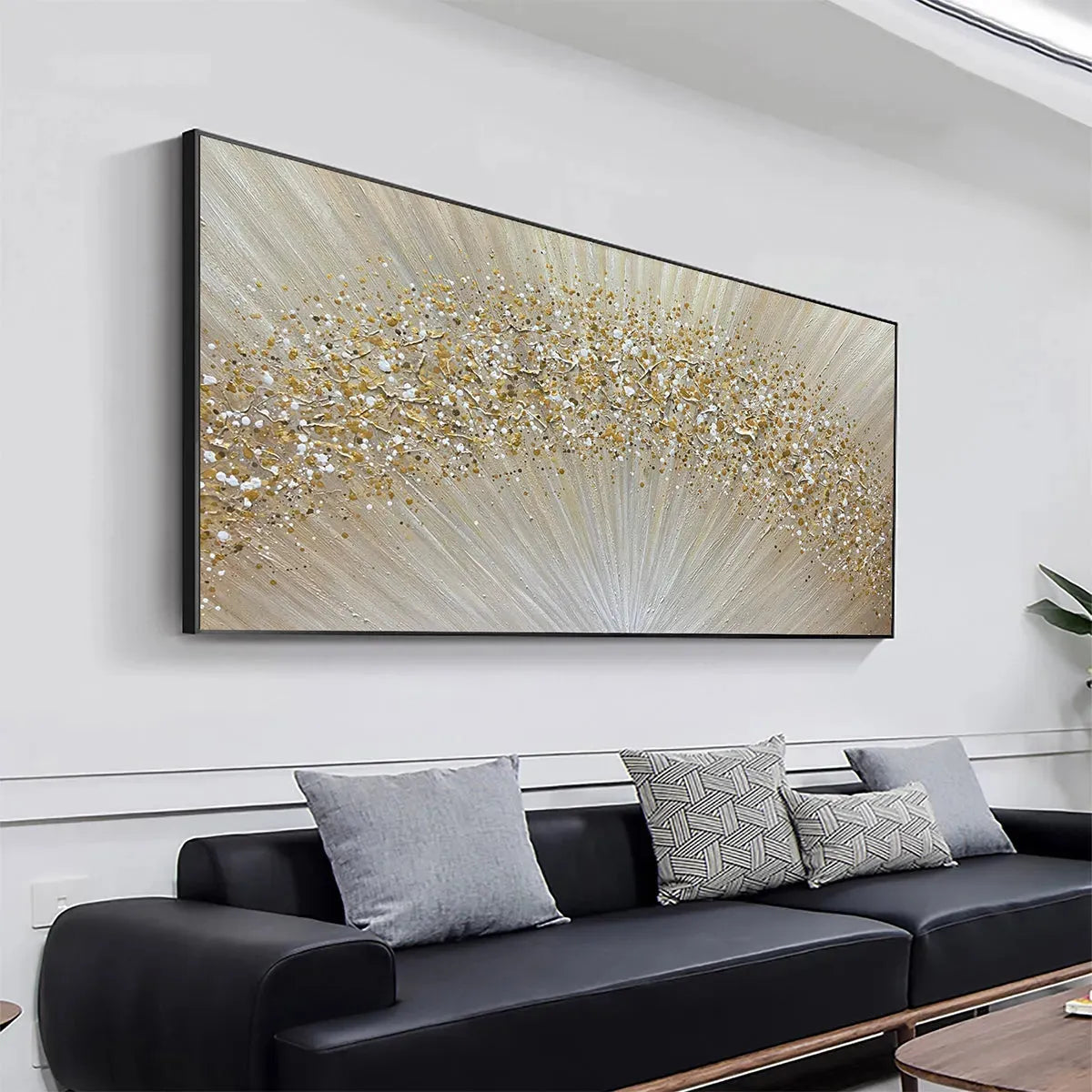 GOLDEN AURORA: Abstract Painting in Gold and Beige, Horizontal Canvas, Modern Wall Art - Image 8