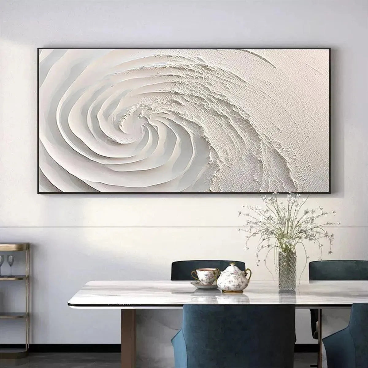 WHIRLWIND: Textured White Abstract Swirl Painting for Living Room - Image 8
