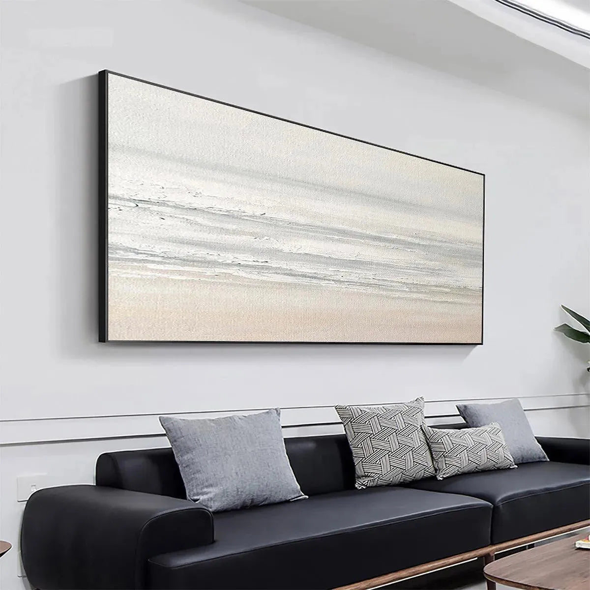 TRANQUIL COAST: Minimalist Coastal Landscape Painting in Neutral Tones - Image 9