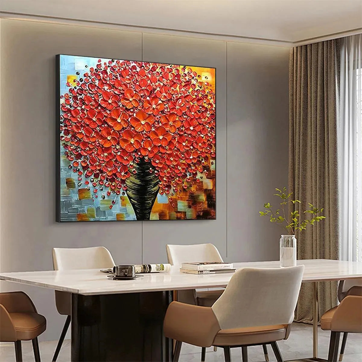 CRIMSON BOUQUET: Textured Impasto Floral Painting in Red - Image 8