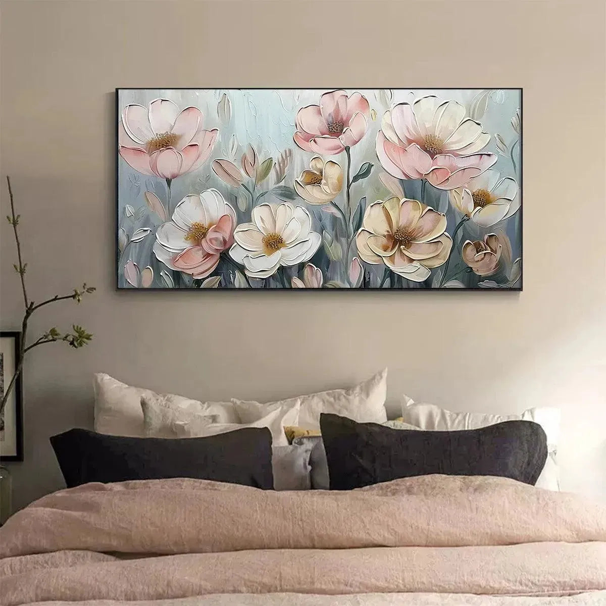 SOFT BLOSSOMS: Textured Impasto Floral Painting in Soft Pink and White - Image 8