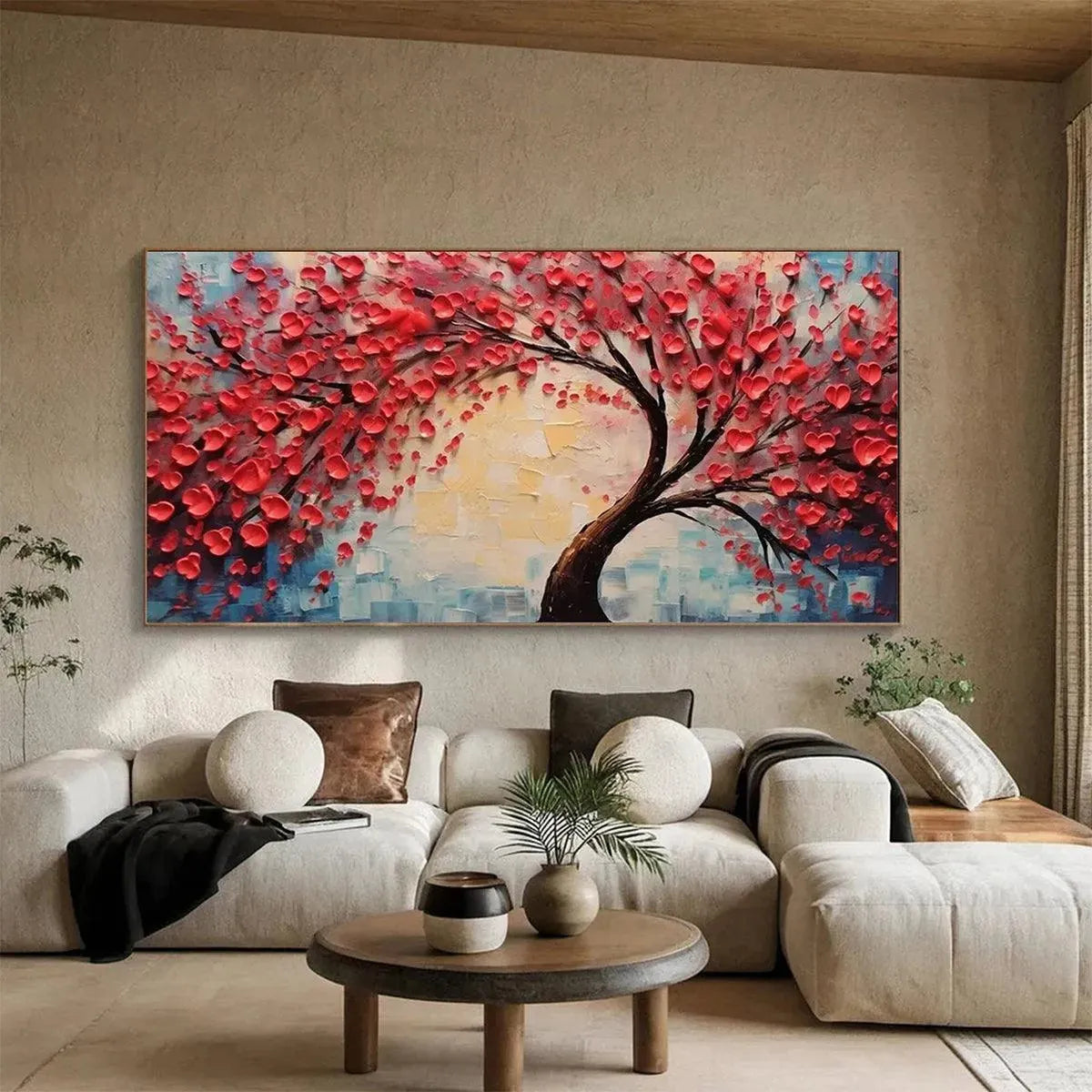 HEART TREE: Textured Impasto Red Tree Painting with Heart-Shaped Leaves - Image 8