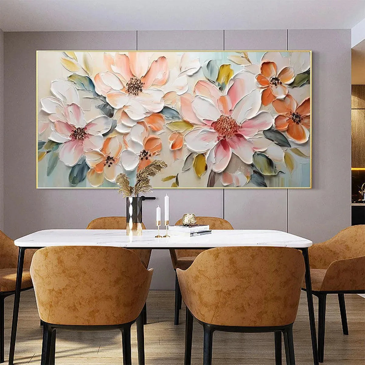 PEACH BLOSSOM: Textured Impasto Floral Painting in Peach and White - Image 4