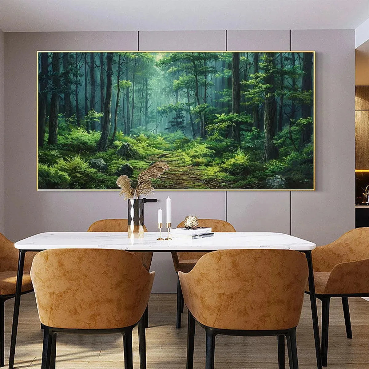 FOREST PATH: Panoramic Green Forest Landscape Painting - Image 8