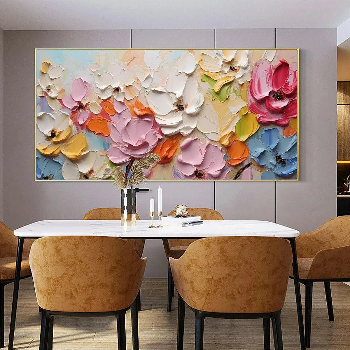 SPRING BOUQUET: Textured Impasto Floral Painting in Pastel Rainbow Colors - Image 9