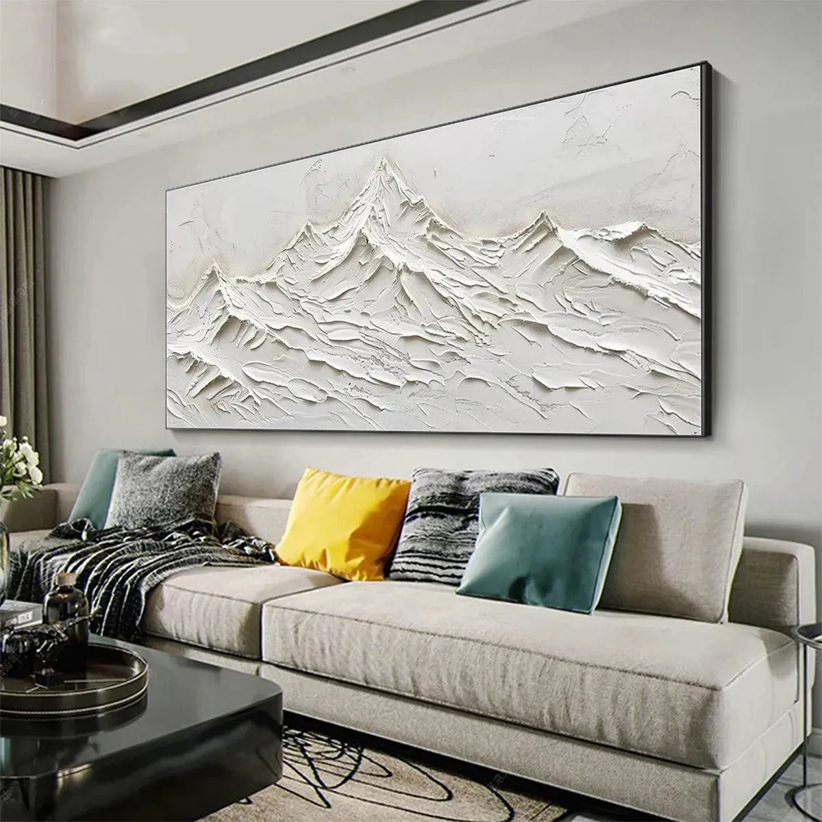 WHITE MOUNTAINS: Textured Minimalist Abstract Mountain Painting in White - Image 4