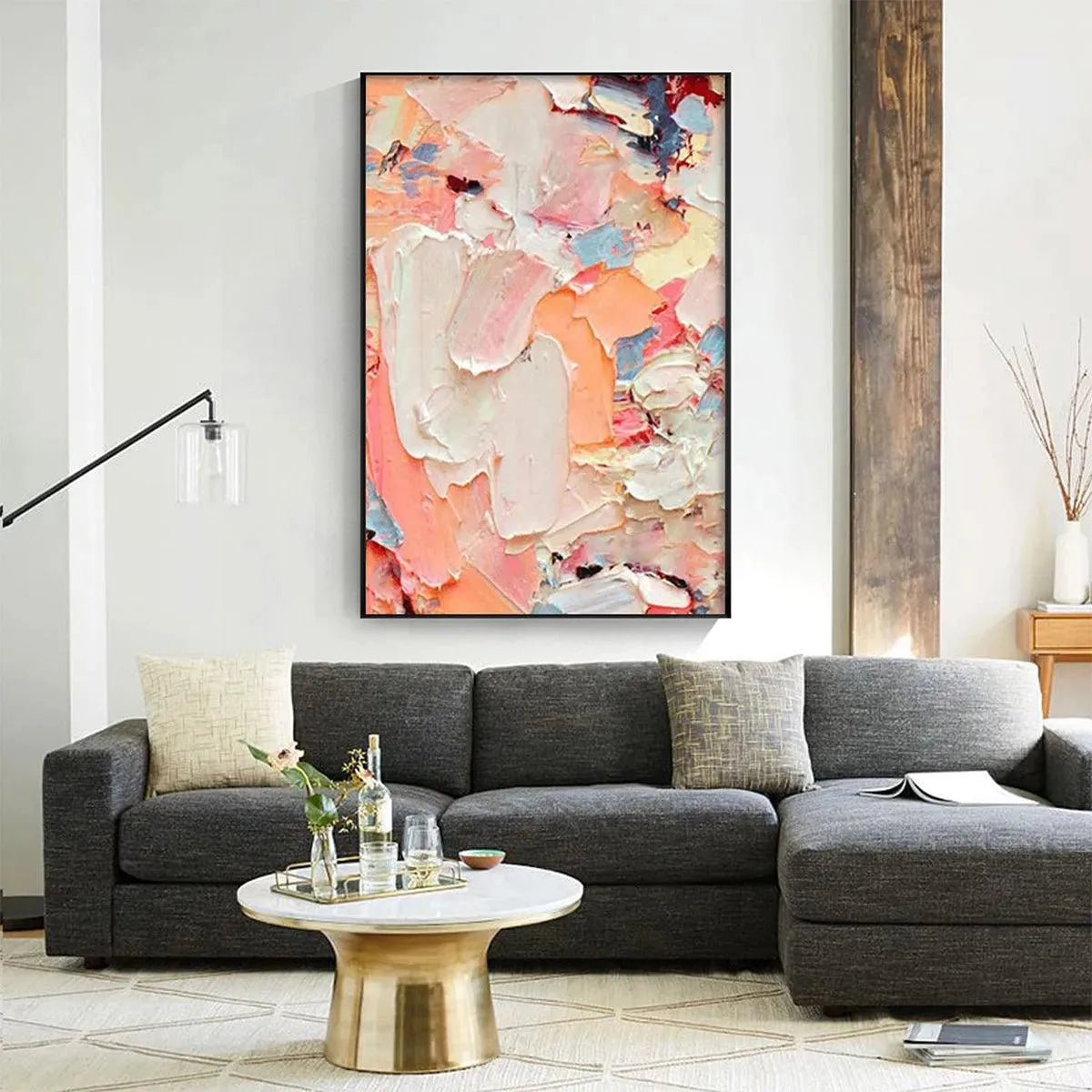 CORAL DREAM: Textured Abstract Painting, Pink and Orange Wall Art, Vertical Canvas, Impasto Decor - Image 5