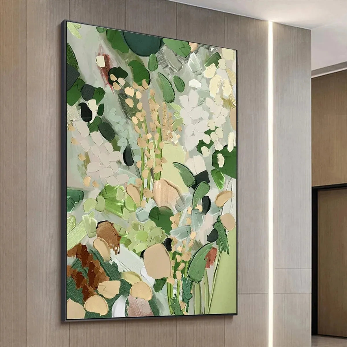 WHISPERING MEADOW: Textured Abstract Floral Painting in Green and Gold - Image 10