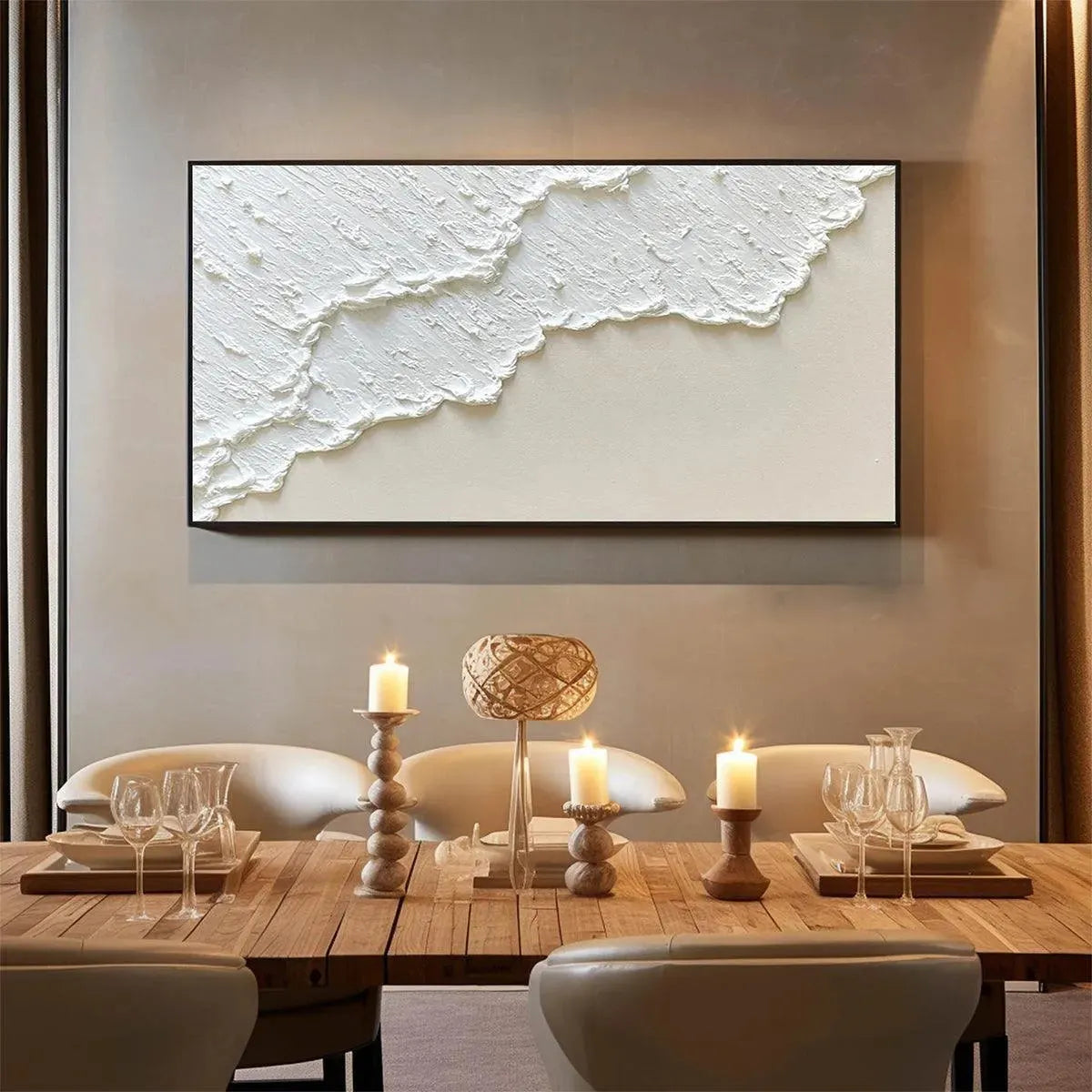WHITE WAVE: Textured Minimalist Coastal Abstract Painting in White and Beige - Image 8