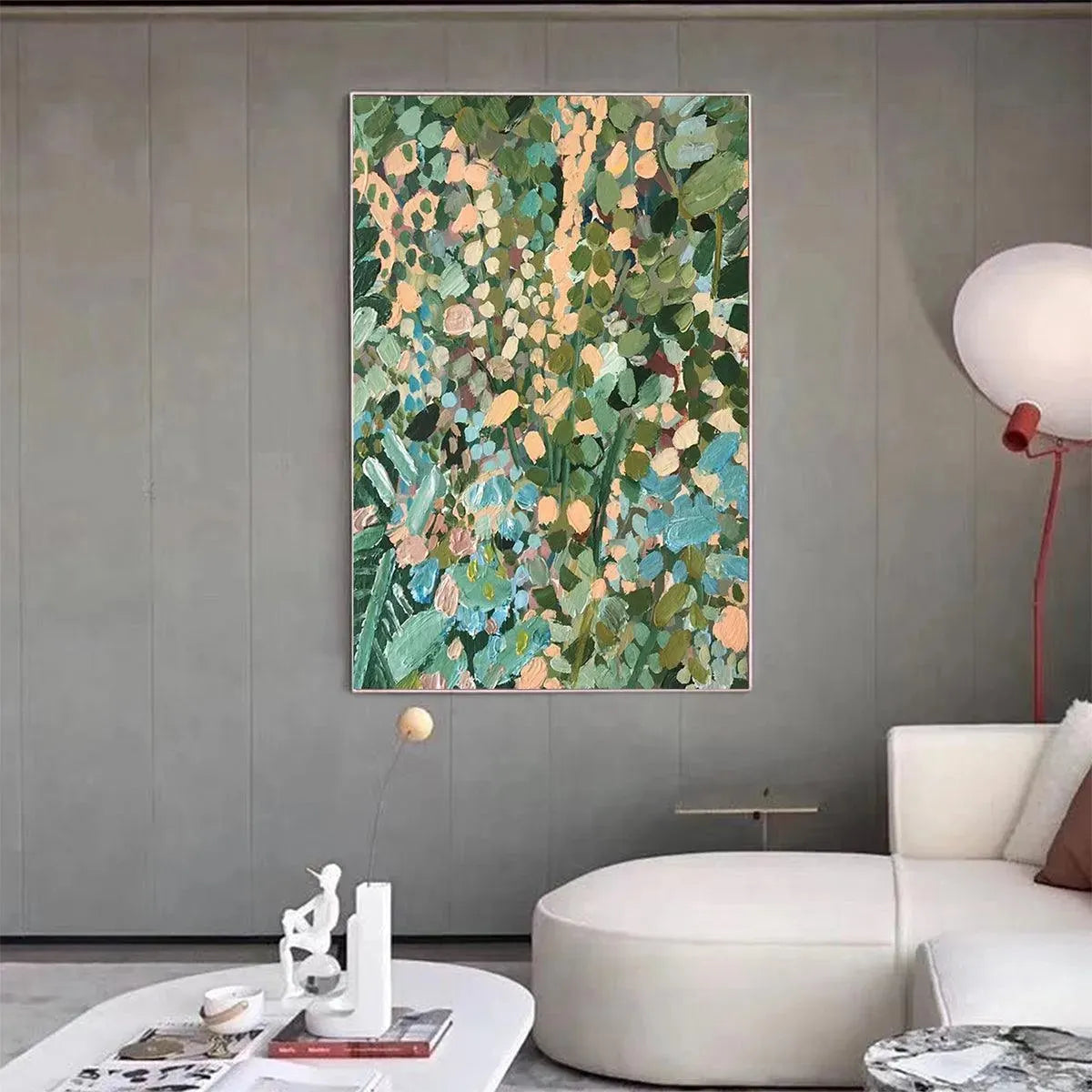 ENCHANTED GARDEN: Vertical Abstract Floral Painting in Green, Blue, and Peach - Image 8