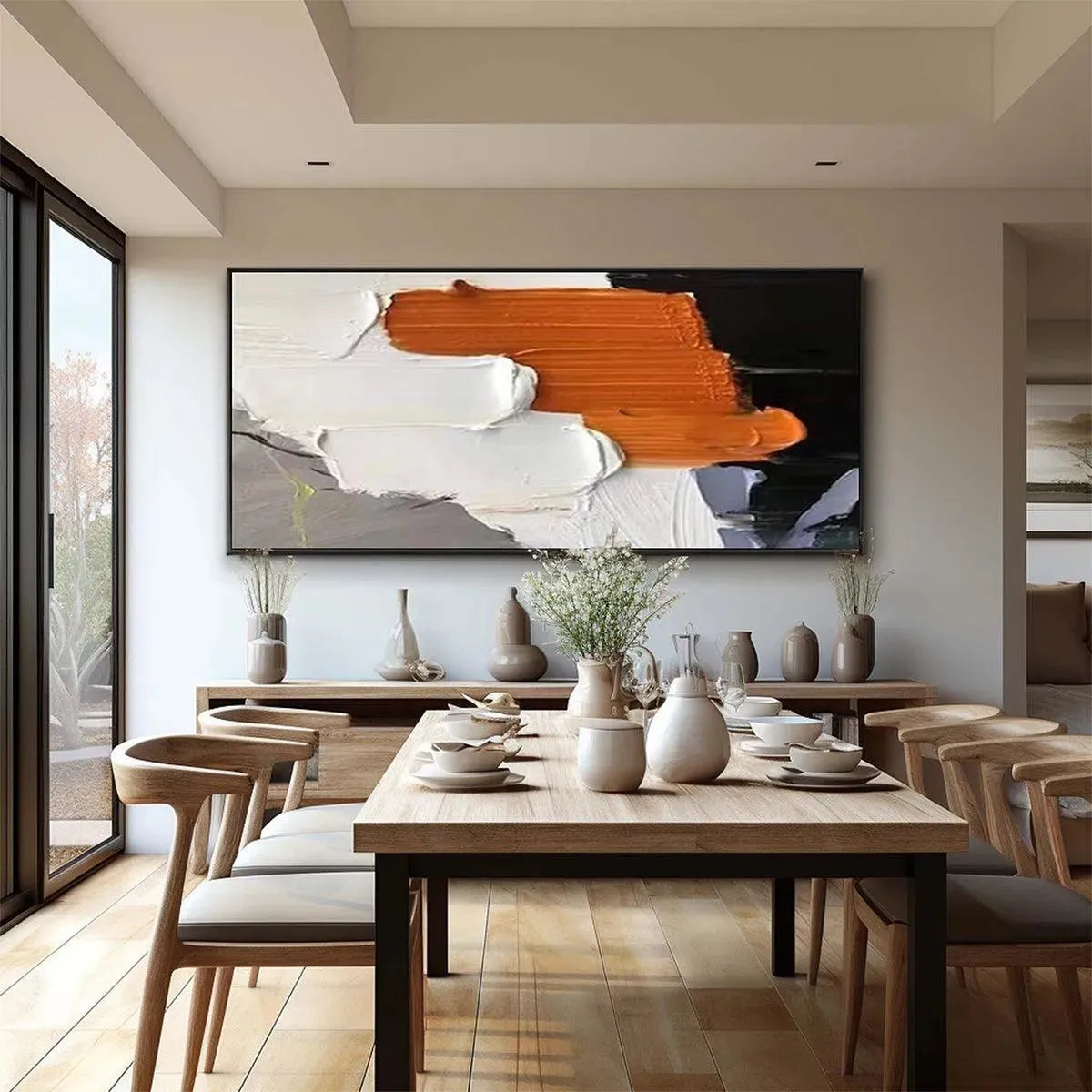 ORANGE BURST: Textured Abstract Painting in Orange, White, and Black for Living Room - Image 8