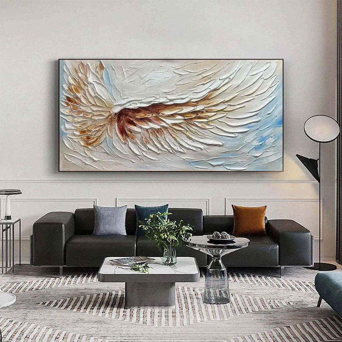 ANGEL WINGS: Textured White and Gold Angel Wing Painting - Image 8