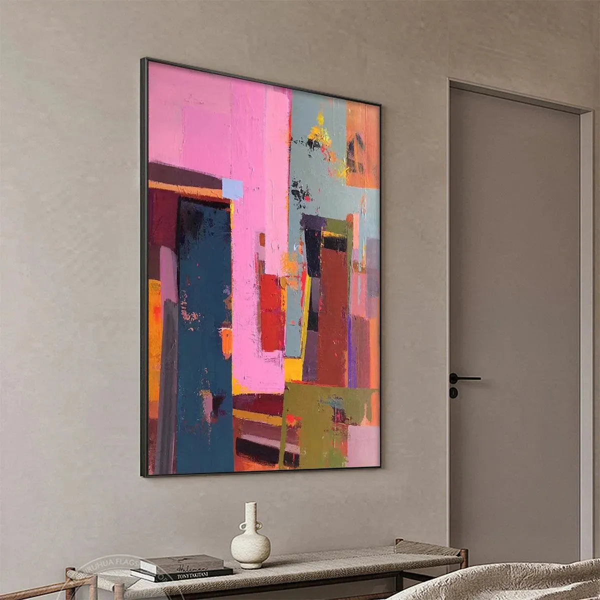 PINK CITY ABSTRACT: Colorful Abstract City Painting, Vertical Wall Art - Image 6