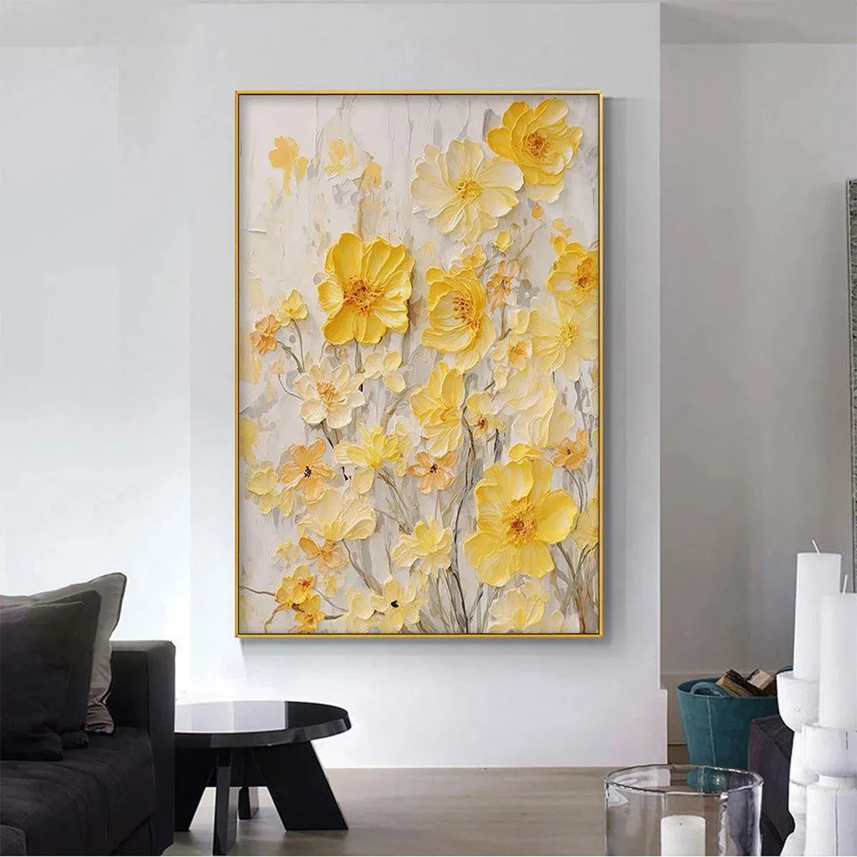 GOLDEN SUNFLOWERS: Textured Impasto Floral Painting in Yellow - Image 8
