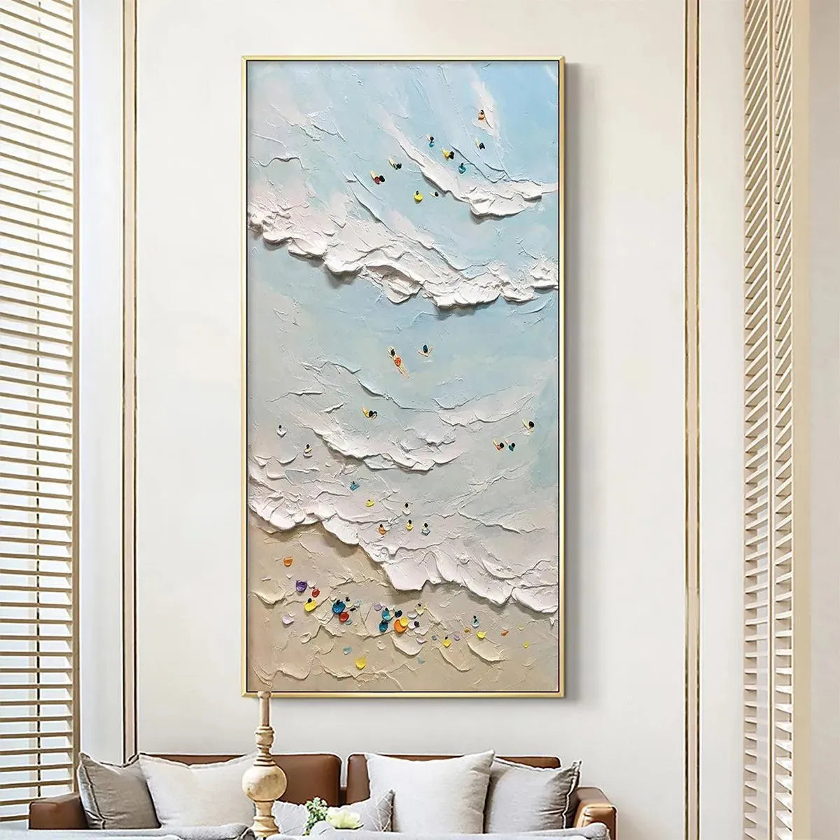 SUMMER BEACH: Textured Beach Scene Painting with Surfers and Swimmers - Image 8