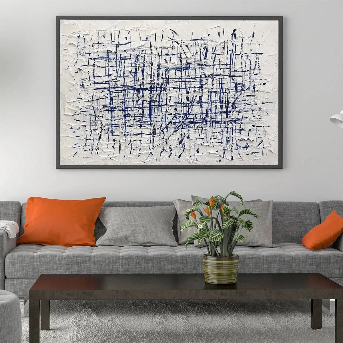 BLUE WEAVE: Textured Abstract Painting in Blue and White - Image 2