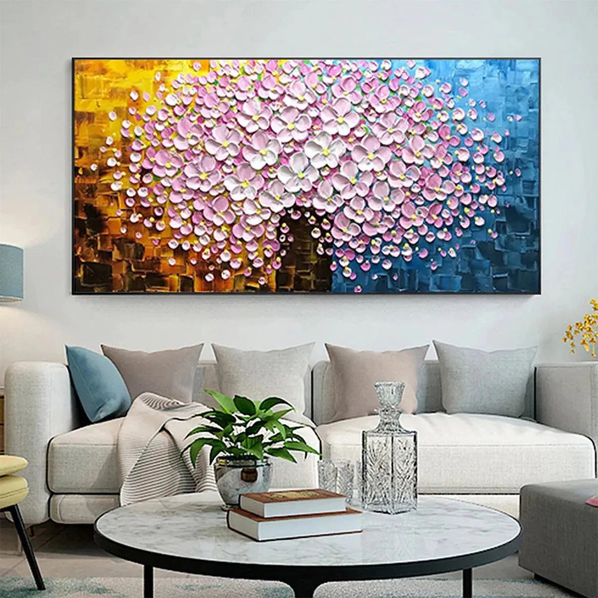 PINK BLOSSOM DREAM: Textured Floral Impasto Painting in Pink and White - Image 4