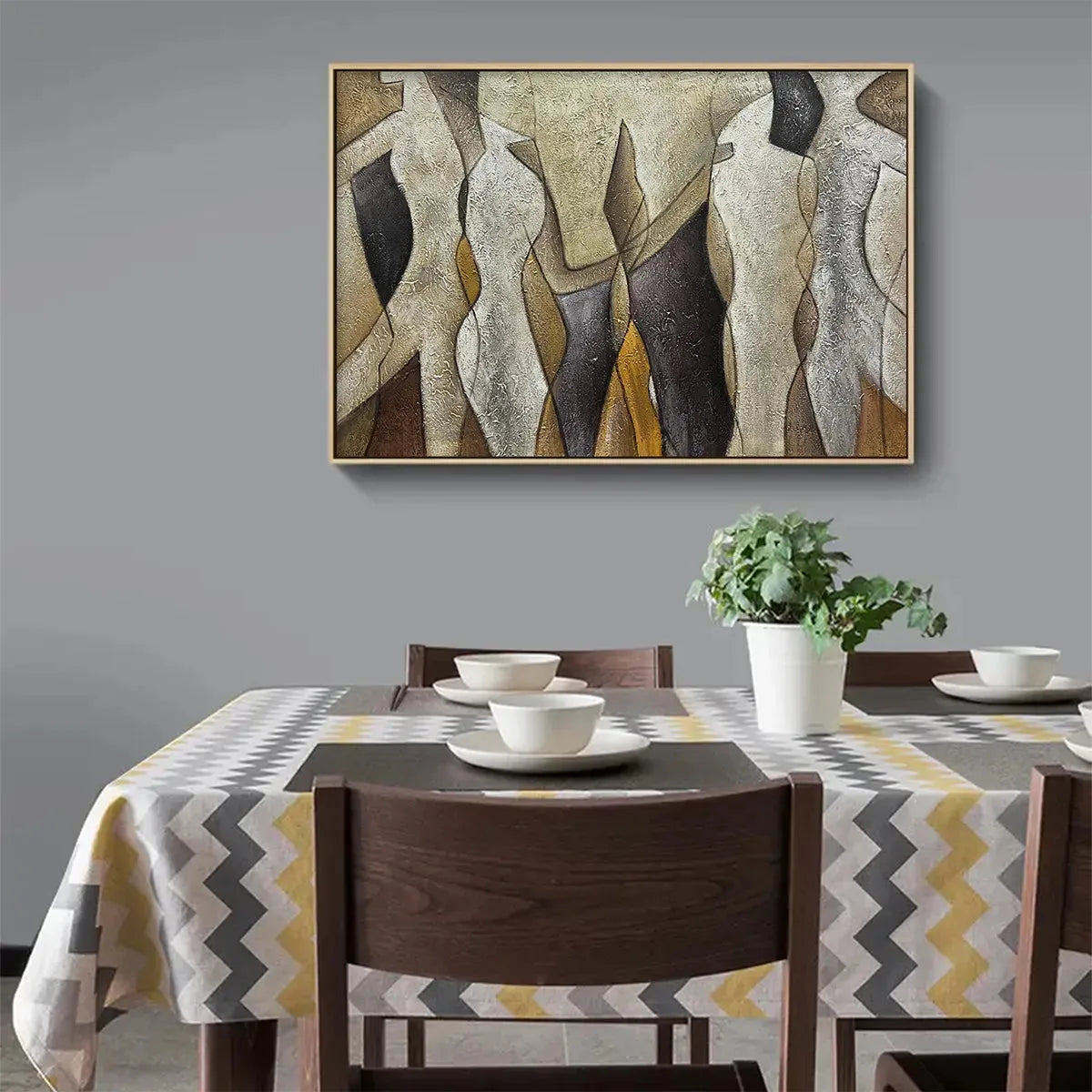 ABSTRACT FIGURES: Textured Abstract Figures Painting, Beige and Brown Wall Art, Horizontal Canvas, Modern Decor - Image 9