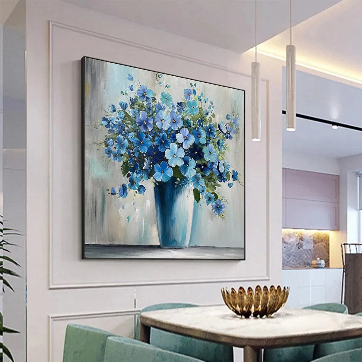 BLUE SERENITY: Blue Floral Painting, Square Canvas Art, Still Life Wall Decor, Calming Artwork - Image 8