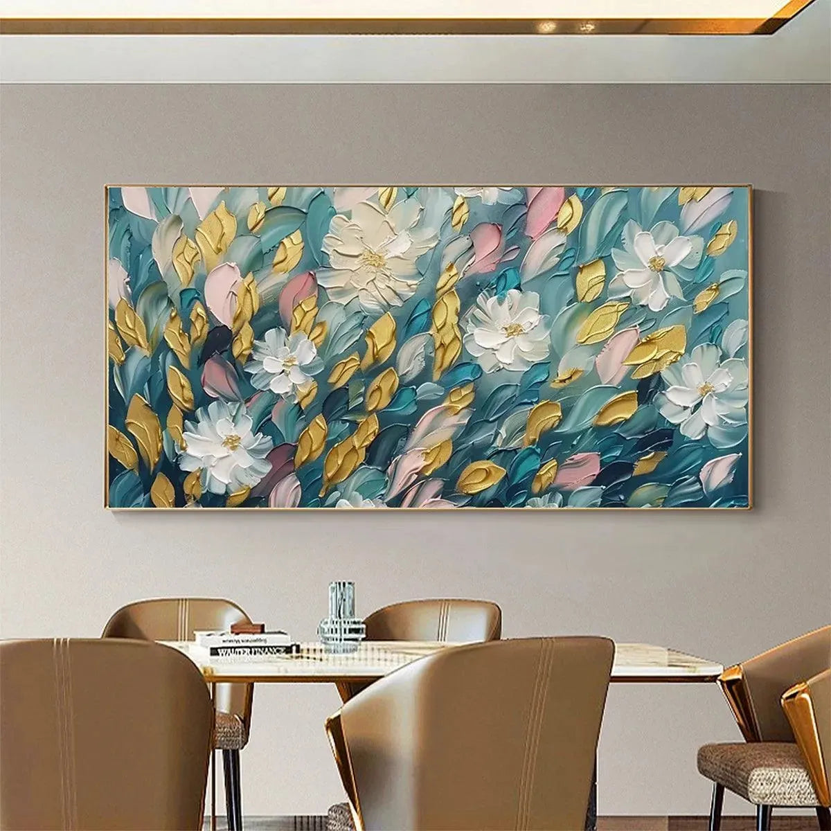 GOLDEN GARDEN: Textured Floral Painting in Teal and Gold - Image 8