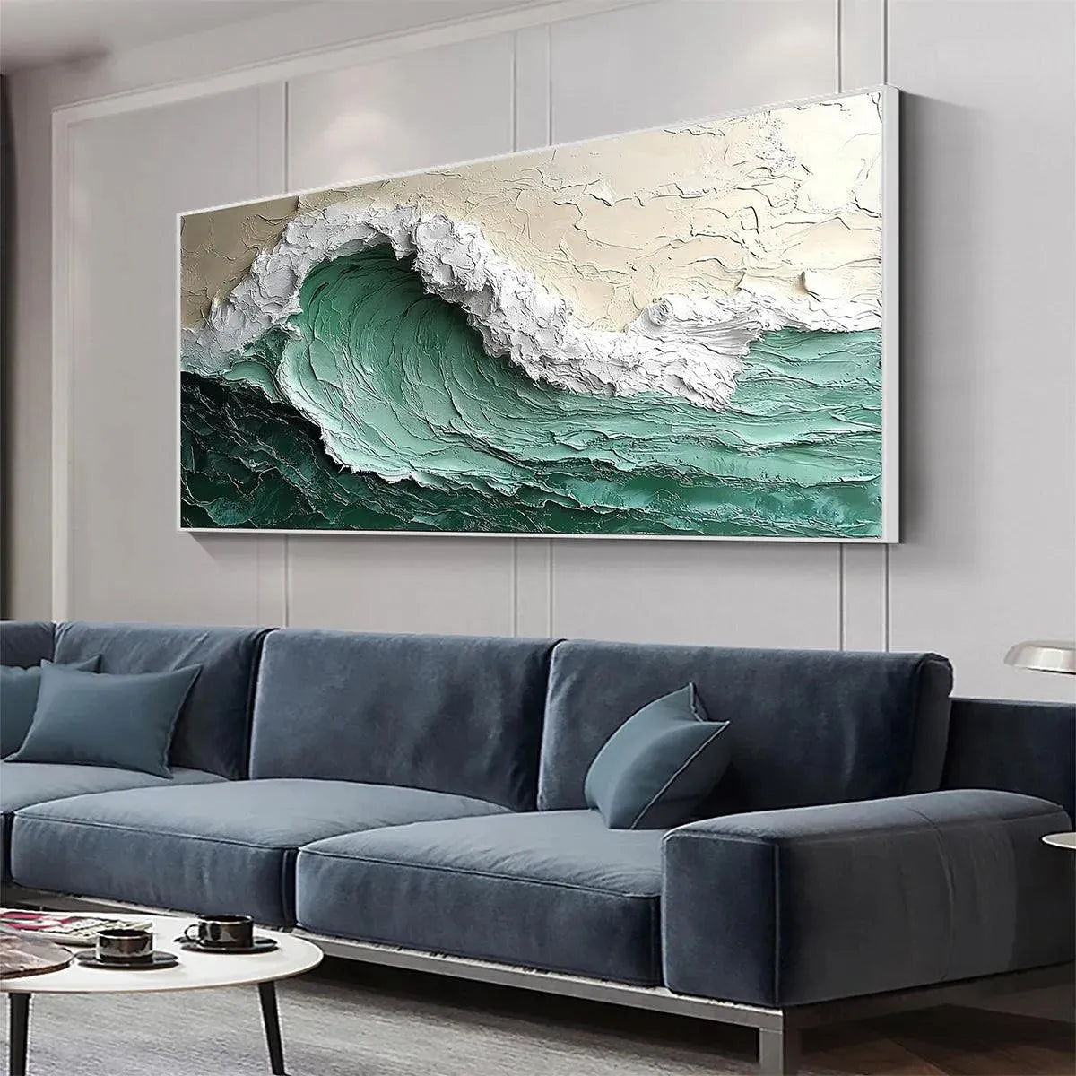 EMERALD CREST: Textured Green Wave Impasto Oil Painting - Image 3