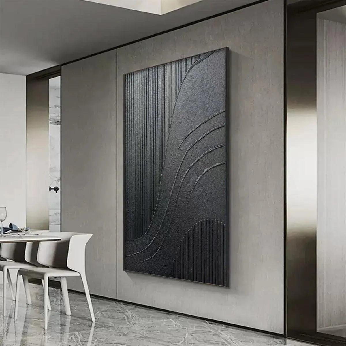 BLACK TEXTURED CURVES: Minimalist Textured Abstract Painting - Image 5