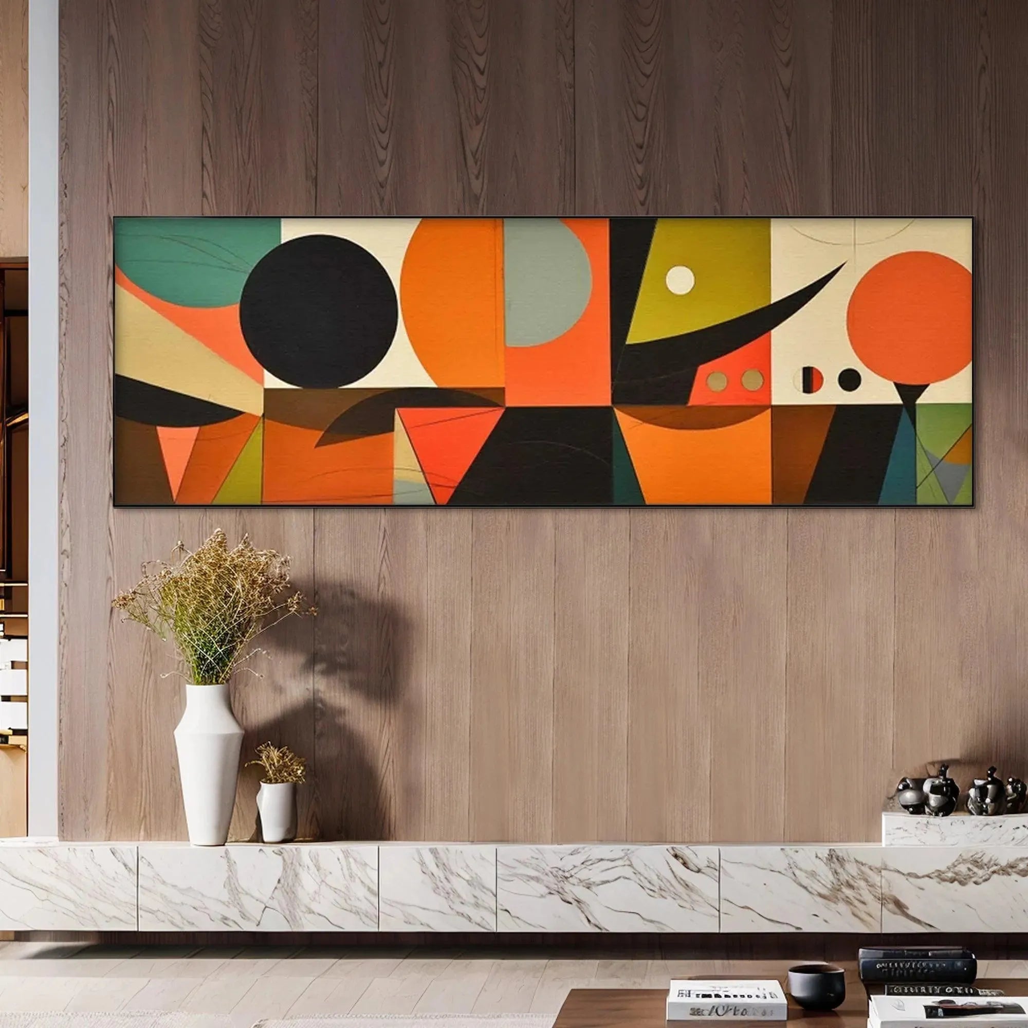 MID-CENTURY MODERN GEOMETRIC PANORAMIC: Abstract Painting, Panoramic Wall Art, Mid-Century Modern Decor - Image 4