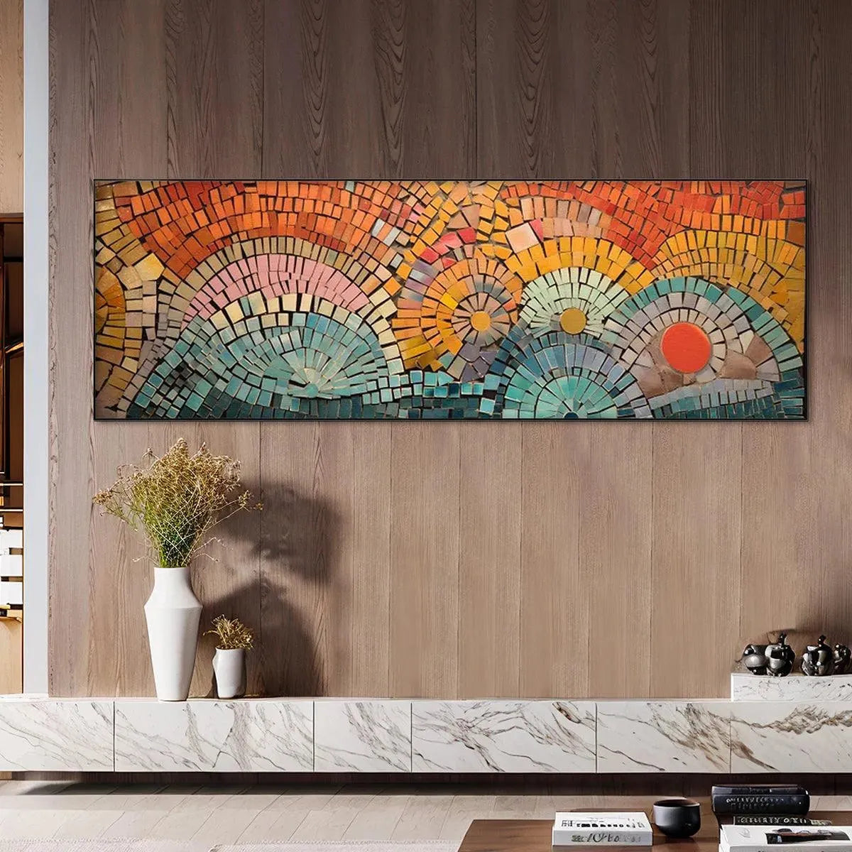 MOSAIC SUNSET PANORAMIC: Mosaic Painting, Panoramic Wall Art, Colorful Decor - Image 4