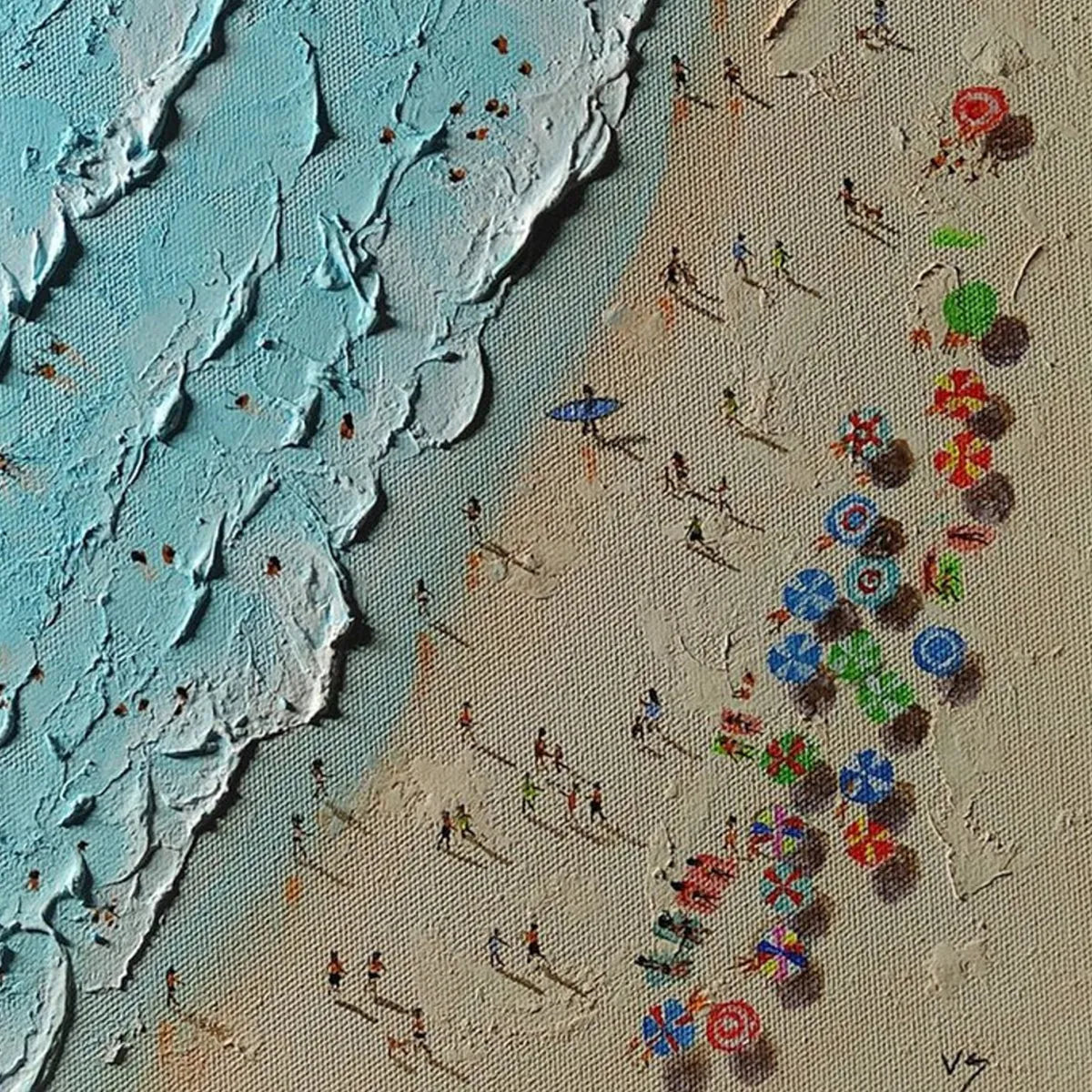 AERIAL VISTA: Impasto Beach Scene Oil Painting - Image 3