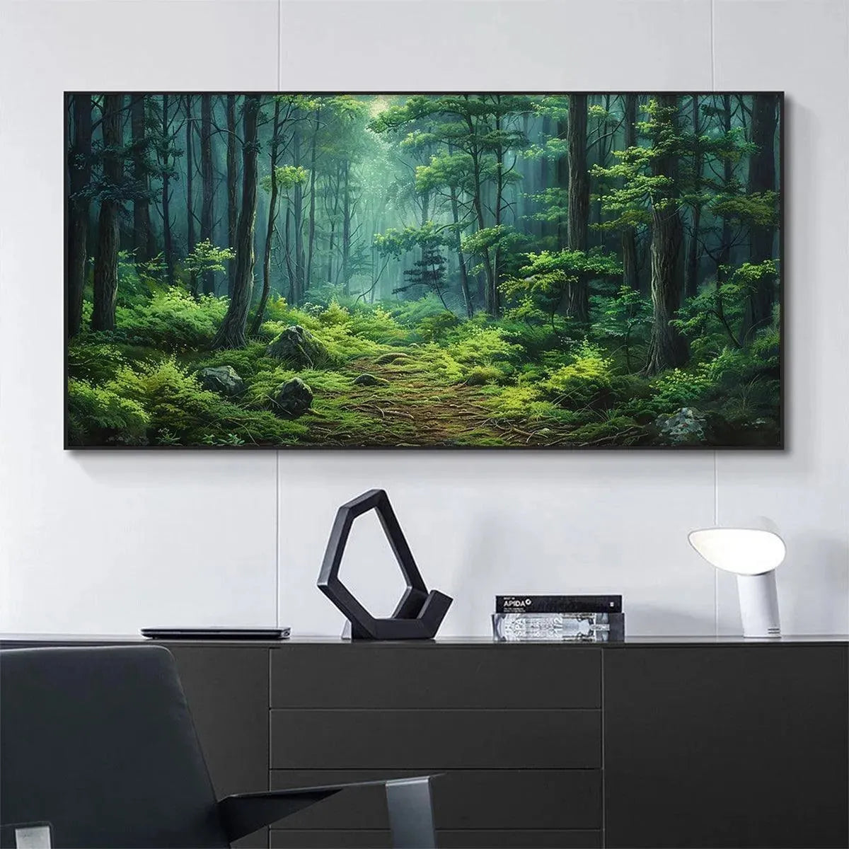 FOREST PATH: Panoramic Green Forest Landscape Painting - Image 2
