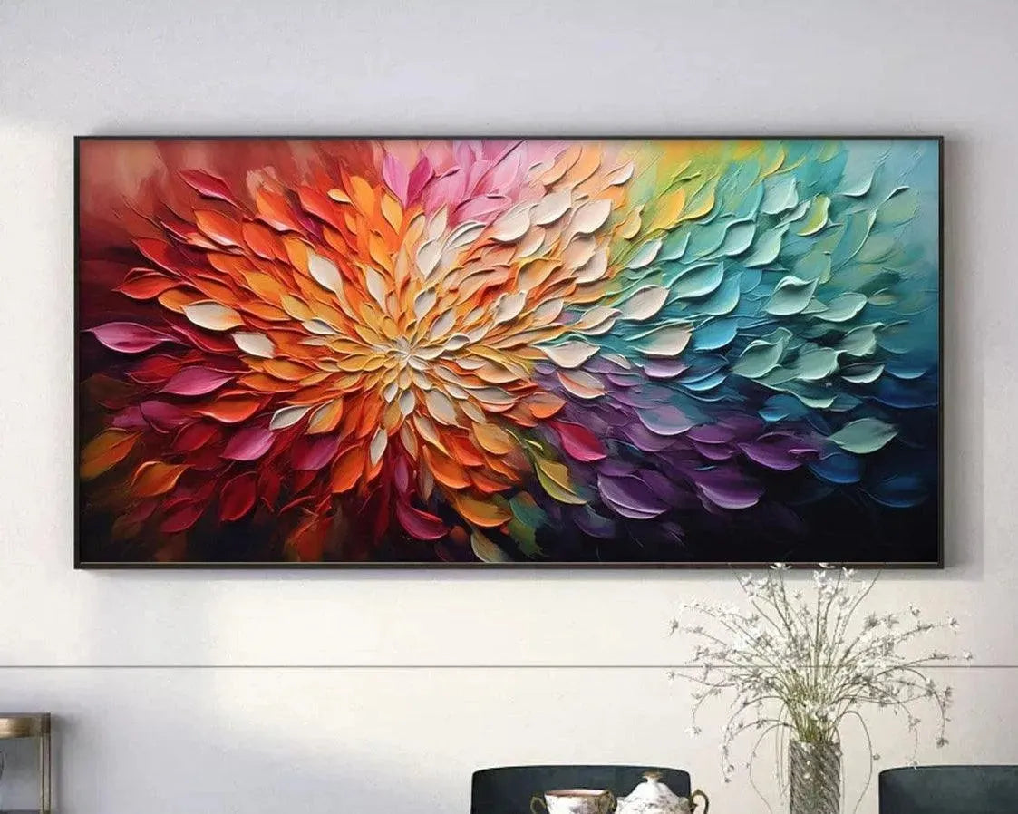RAINBOW PETALS: Textured Impasto Abstract Floral Painting in Rainbow Colors - Image 2